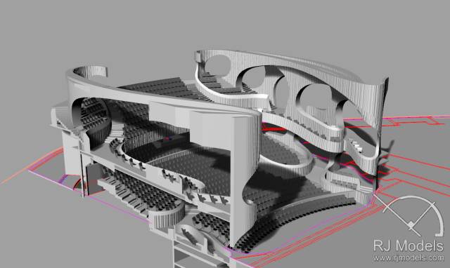 戲曲中心建筑模型的大小為1230mm X 830mm X 590mm ，歷時(shí)1個(gè)月制成。戲曲中心的外觀別樹一格，糅合了傳統(tǒng)與現(xiàn)代元素，整體屬于流線型設(shè)計(jì)，外觀如同舞臺(tái)簾幕一般。從建筑模型的設(shè)計(jì)中觀看，▲戲曲中心的結(jié)構(gòu)為流線外型和內(nèi)部空間， 呈現(xiàn)出「氣」的概念。。